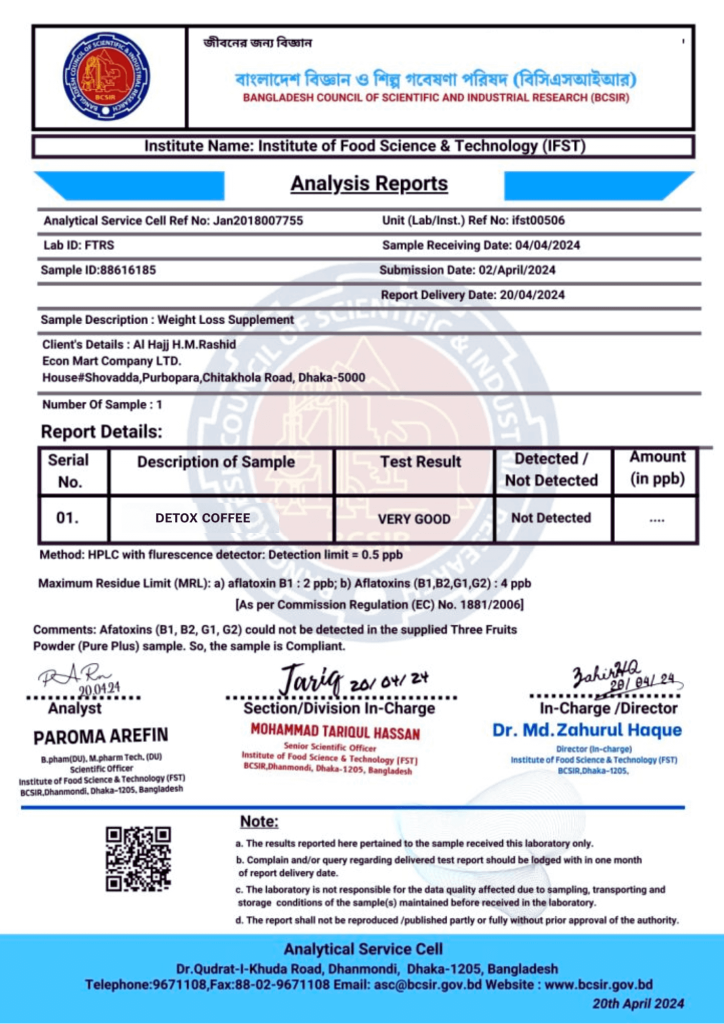 detoxCoffee certificate